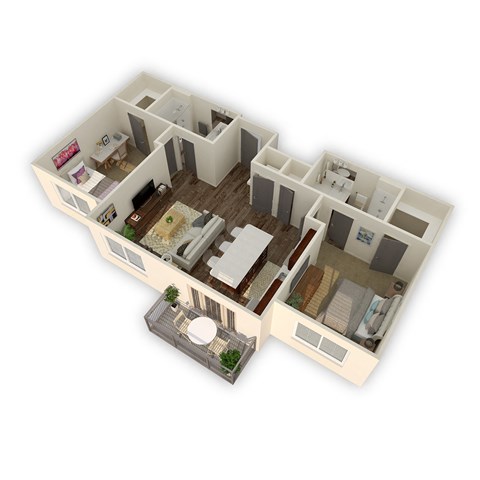 Floor plan for 2 beds, 2 baths, 1072 sqft